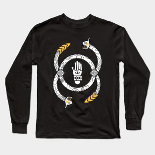 Hand and Eye, Serpent Motif and Sun Cross Long Sleeve T-Shirt